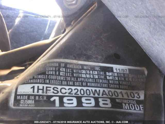 1HFSC2200WA001103 - 1998 HONDA GL1500 A BLACK photo 9