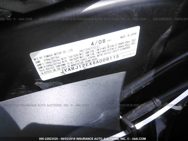 JYARJ12EX6A006115 - 2006 YAMAHA YZFR6 L GRAY photo 10