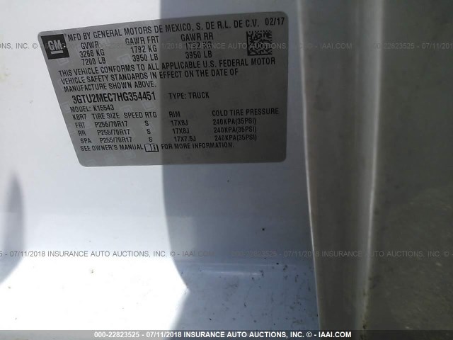 3GTU2MEC7HG354451 - 2017 GMC SIERRA K1500 SLE WHITE photo 9