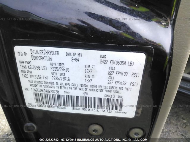 1J4GK58K34W273720 - 2004 JEEP LIBERTY LIMITED BLACK photo 9