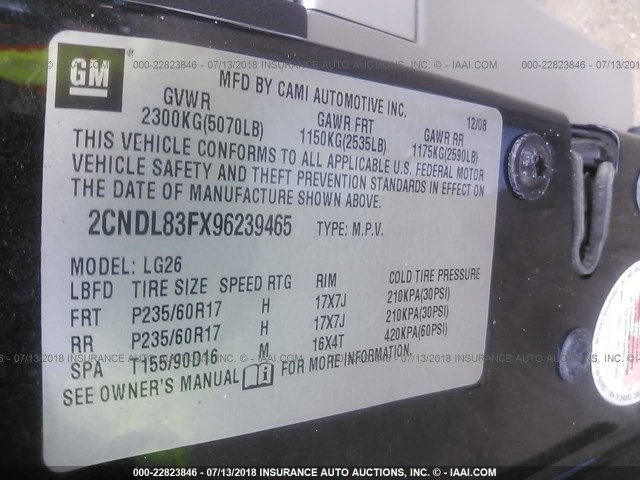 2CNDL83FX96239465 - 2009 CHEVROLET EQUINOX LTZ GRAY photo 9