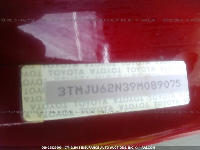 3TMJU62N39M089075 - 2009 TOYOTA TACOMA DOUBLE CAB PRERUNNER RED photo 9