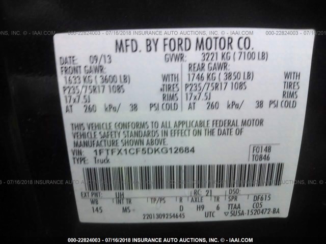 1FTFX1CF5DKG12684 - 2013 FORD F150 SUPER CAB BEIGE photo 9
