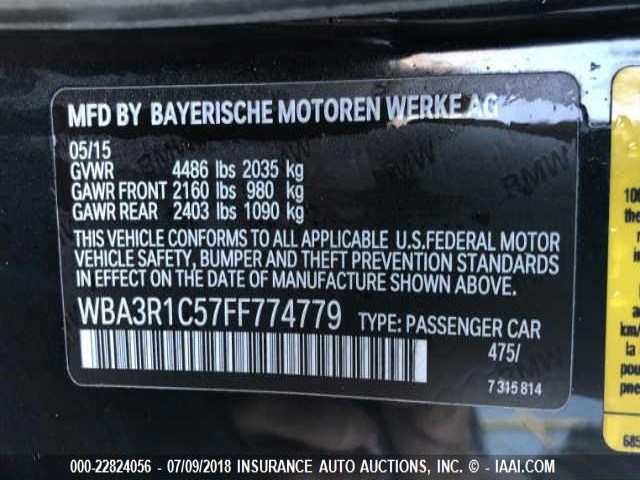 WBA3R1C57FF774779 - 2015 BMW 435 BLACK photo 9