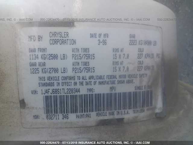 1J4FJ68S1TL228344 - 1996 JEEP CHEROKEE SPORT/CLASSIC თეთრი ფოტო 9