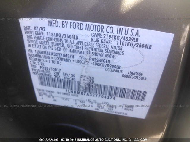 1LNHM87A32Y704374 - 2002 LINCOLN LS 灰色 照片 9