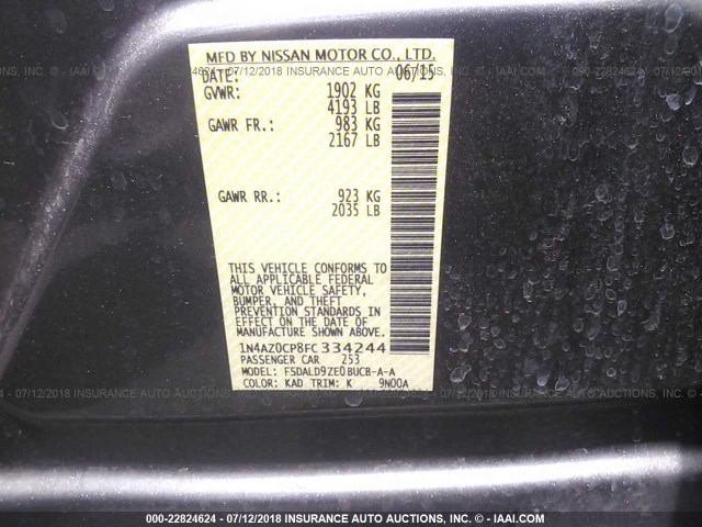 1N4AZ0CP8FC334244 - 2015 NISSAN LEAF S/SV/SL GRAY photo 9