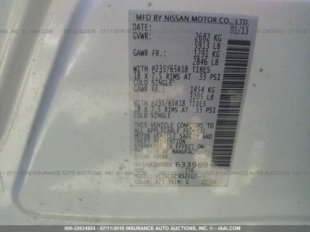 5N1AR2MN8DC633969 - 2013 NISSAN PATHFINDER S/SV/SL/PLATINUM 银色 照片 9