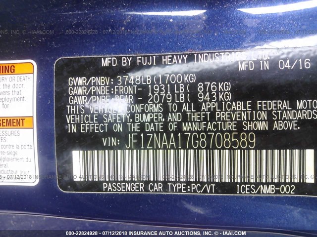 JF1ZNAA17G8708589 - 2016 TOYOTA SCION FR-S BLUE photo 9