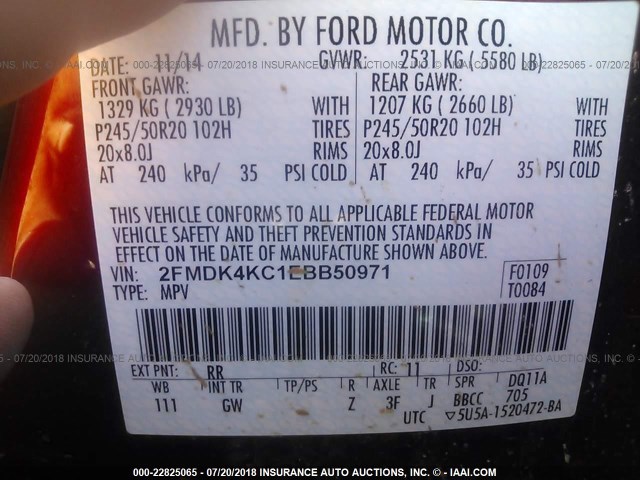2FMDK4KC1EBB50971 - 2014 FORD EDGE LIMITED RED photo 9