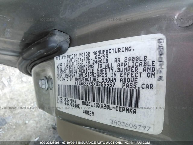 4T1BG22K5XU585557 - 1999 TOYOTA CAMRY CE/LE/XLE 灰色 照片 9