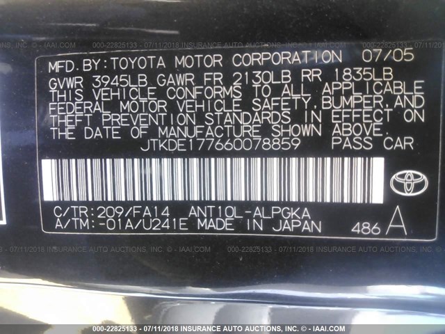 JTKDE177660078859 - 2006 TOYOTA SCION TC 黑色 照片 9