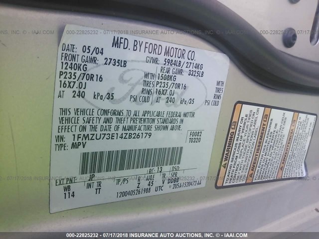 1FMZU73E14ZB26179 - 2004 FORD EXPLORER XLT/XLT SPORT/NBX 银色 照片 9