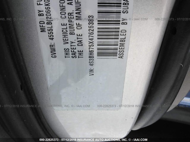 4S3BH675X47626383 - 2004 SUBARU LEGACY OUTBACK AWP 银色 照片 9