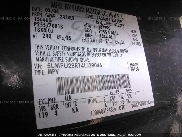 5LMFU28R14LJ28046 - 2004 LINCOLN NAVIGATOR BLACK photo 9