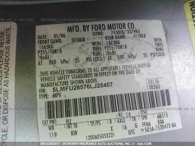 5LMFU28576LJ25457 - 2006 LINCOLN NAVIGATOR 银色 照片 9