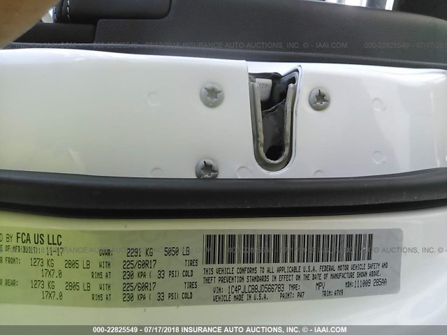 1C4PJLCB8JD566783 - 2018 JEEP CHEROKEE LATITUDE Beyaz fotoğraf 9