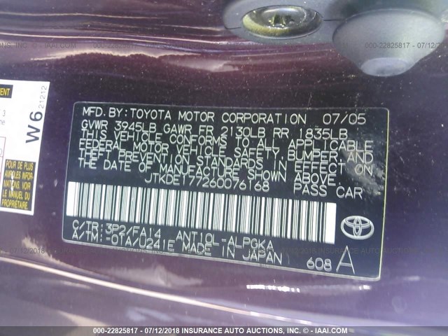 JTKDE177260076168 - 2006 TOYOTA SCION TC 栗色 照片 9