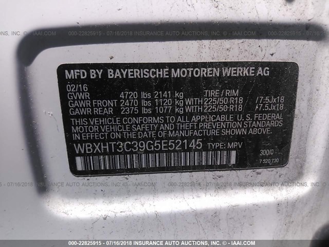 WBXHT3C39G5E52145 - 2016 BMW X1 XDRIVE28I WHITE photo 9