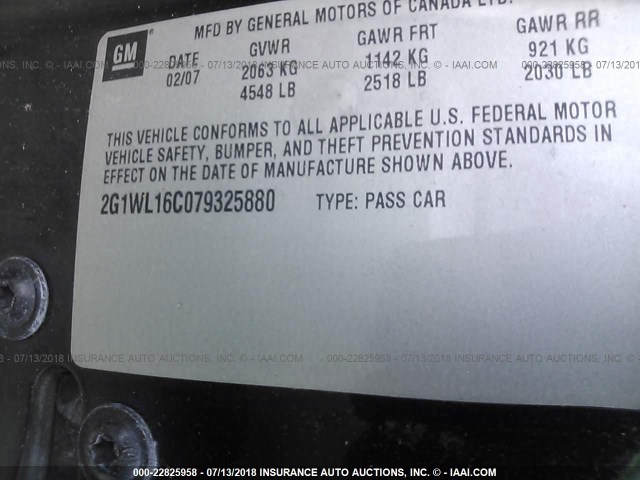 2G1WL16C079325880 - 2007 CHEVROLET MONTE CARLO SS 黑色 照片 9