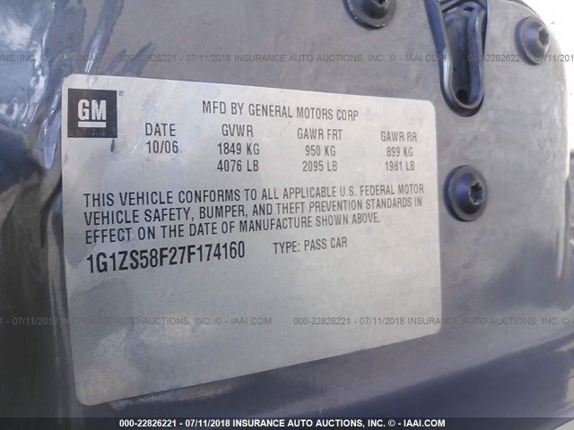 1G1ZS58F27F174160 - 2007 CHEVROLET MALIBU LS BLUE photo 9