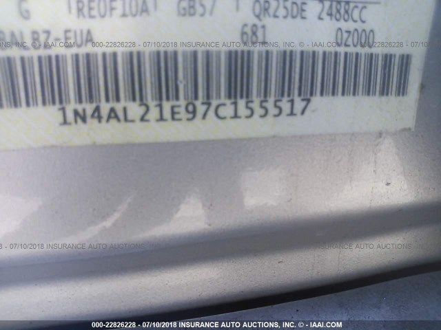 1N4AL21E97C155517 - 2007 NISSAN ALTIMA 2.5/2.5S SILVER photo 9