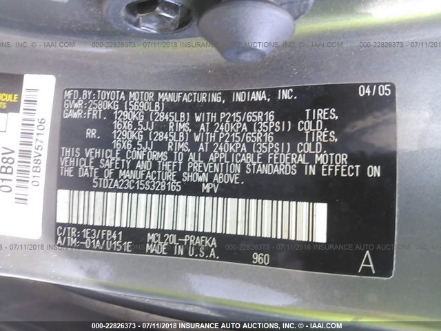 5TDZA23C15S328165 - 2005 TOYOTA SIENNA CE/LE GRAY photo 9