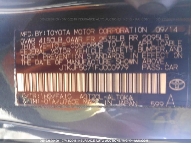 JTKJF5C71FJ000979 - 2015 TOYOTA SCION TC 蓝色 照片 9