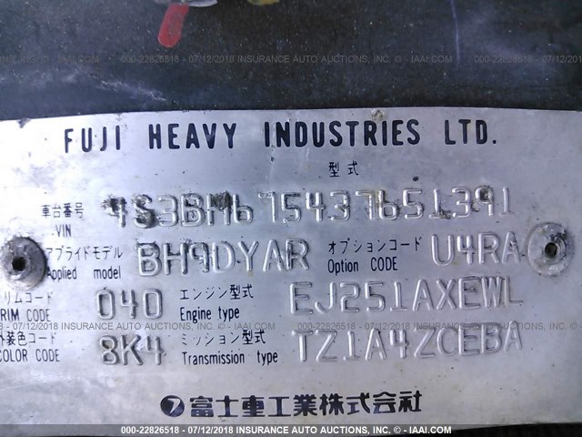 4S3BH675437651391 - 2003 SUBARU LEGACY OUTBACK AWP 绿色 照片 9