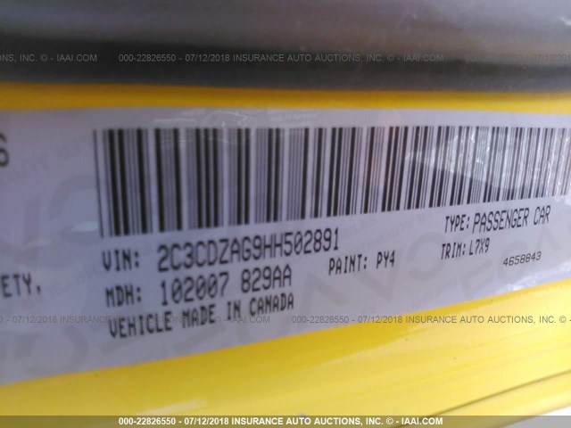 2C3CDZAG9HH502891 - 2017 DODGE CHALLENGER SXT YELLOW photo 9