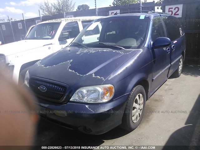 KNDUP131656668610 - 2005 KIA SEDONA EX/LX BLUE photo 2