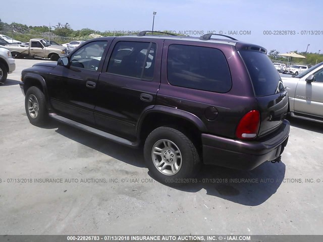 1D4HS48N53F594657 - 2003 DODGE DURANGO SLT MAROON photo 3