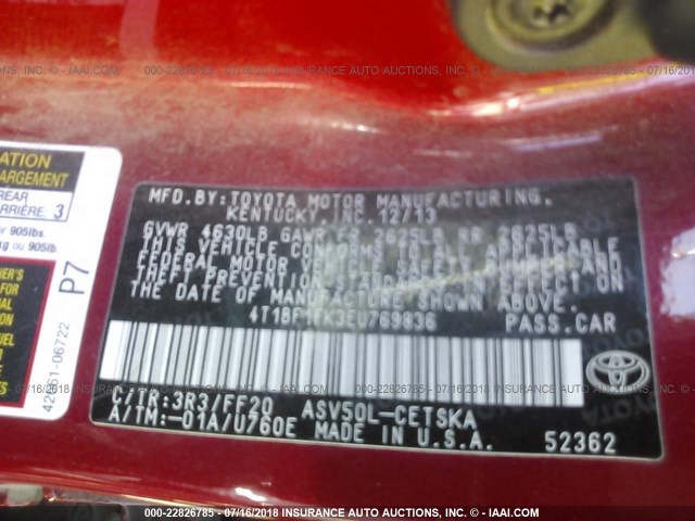 4T1BF1FK3EU769836 - 2014 TOYOTA CAMRY L/SE/LE/XLE RED photo 9
