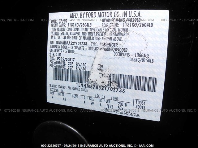 1LNHM87A52Y702738 - 2002 LINCOLN LS 黑色 照片 9