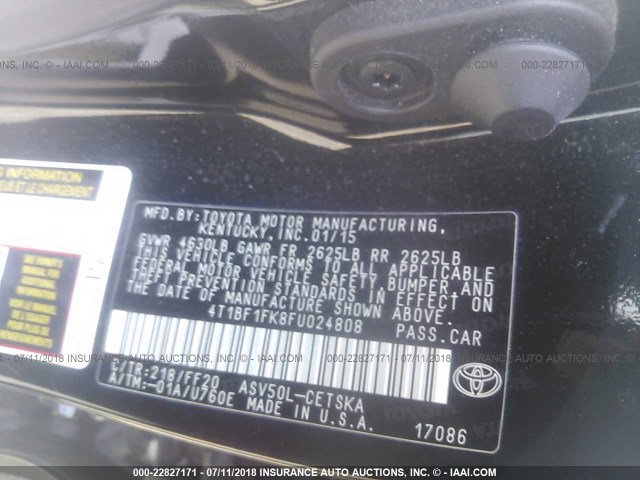 4T1BF1FK8FU024808 - 2015 TOYOTA CAMRY LE/XLE/SE/XSE BLACK photo 9