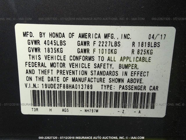 19UDE2F88HA013789 - 2017 ACURA ILX PREMIUM STYLE/TECH STYLE GRAY photo 9