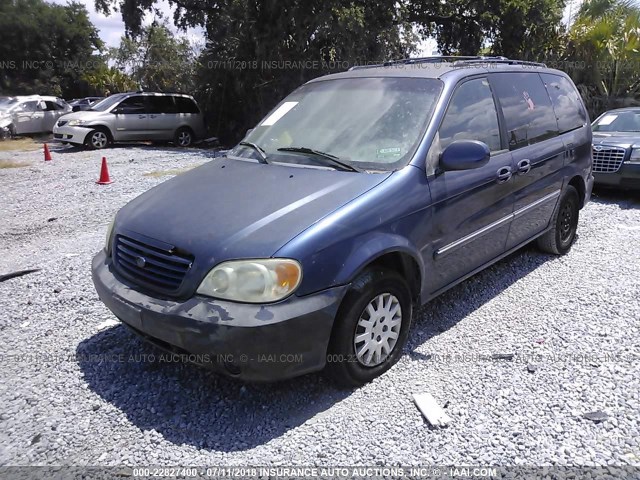 KNDUP131626244338 - 2002 KIA SEDONA EX/LX BLUE photo 2