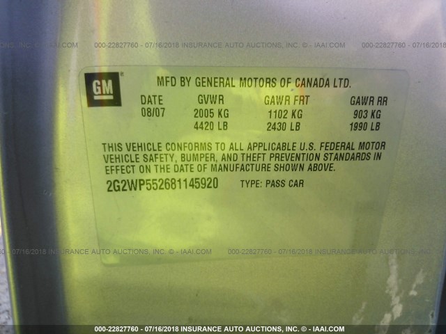 2G2WP552681145920 - 2008 PONTIAC GRAND PRIX SILVER photo 9