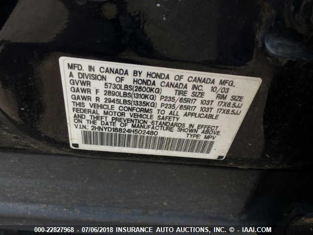 2HNYD18824H502480 - 2004 ACURA MDX TOURING BLACK photo 9