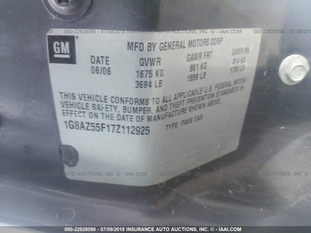 1G8AZ55F17Z112925 - 2007 SATURN ION LEVEL 2 WHITE photo 9
