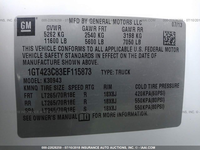 1GT423C83EF115873 - 2014 GMC SIERRA K3500 SLE Unknown photo 9