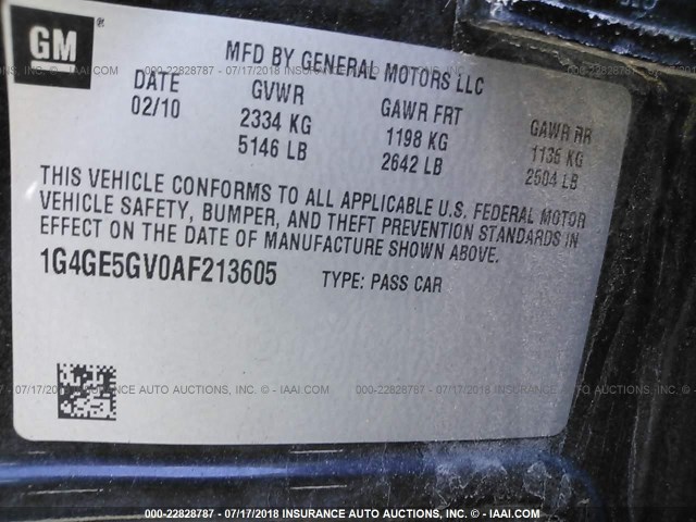 1G4GE5GV0AF213605 - 2010 BUICK LACROSSE CXS BLACK photo 9