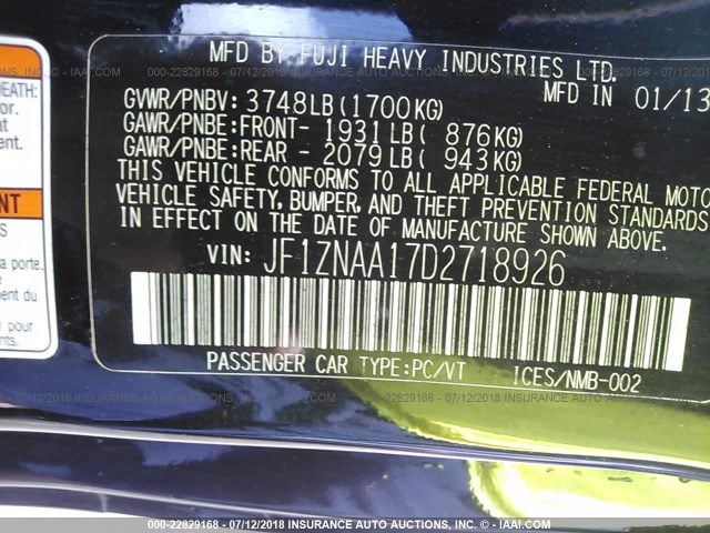 JF1ZNAA17D2718926 - 2013 TOYOTA SCION FR-S BLACK photo 9