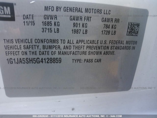 1G1JA5SH5G4128859 - 2016 CHEVROLET SONIC LS 白色 照片 9