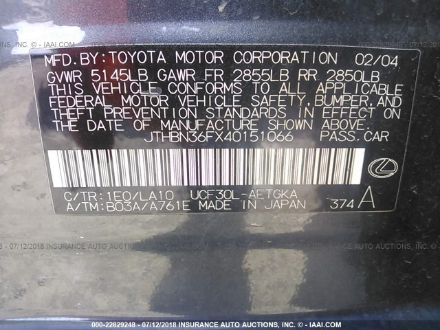 JTHBN36FX40151066 - 2004 LEXUS LS 430 GREEN photo 9