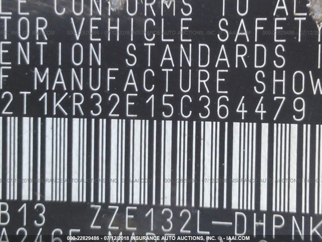 2T1KR32E15C364479 - 2005 TOYOTA COROLLA MATRIX XR SILVER photo 9