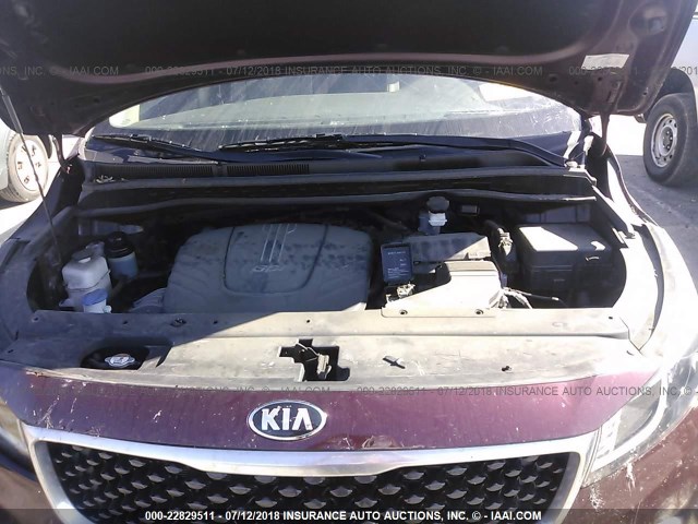 KNDMC5C10F6055192 - 2015 KIA SEDONA EX/SX MAROON photo 10