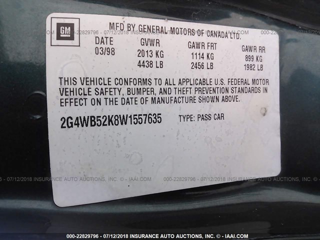 2G4WB52K8W1557635 - 1998 BUICK REGAL LS GREEN photo 9