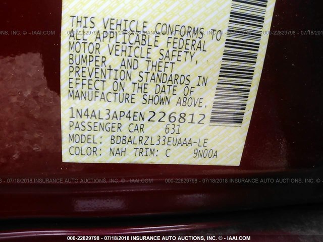 1N4AL3AP4EN226812 - 2014 NISSAN ALTIMA 2.5/S/SV/SL MAROON photo 9