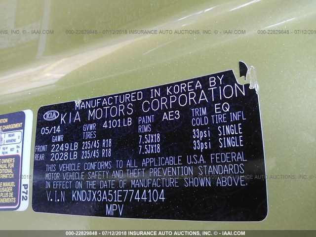 KNDJX3A51E7744104 - 2014 KIA SOUL ! GREEN photo 9